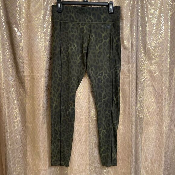Victoria’s Secret Pink Ultimate Women’s Medium Animal Print Green Black Leggings - Picture 1 of 5